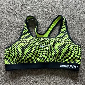 Nike Neon Yellow & Black Checkerboard Pro Sports Bra